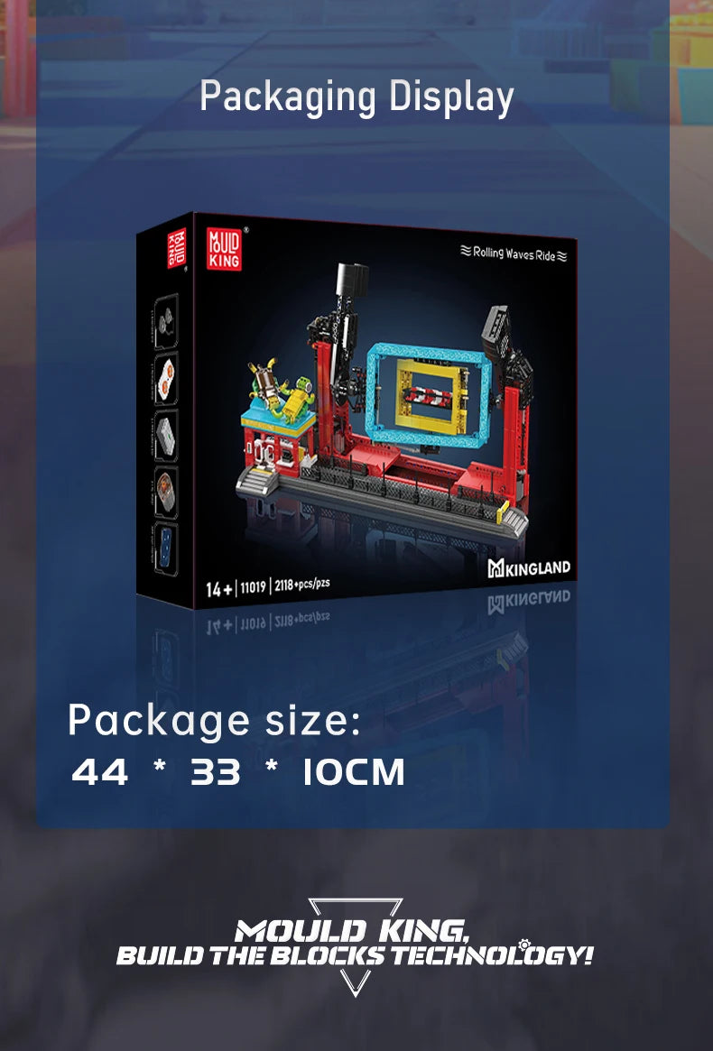 Mould King 11019 Amusement Park Toys The Motorized Rolling Waves Ride Building Block Technical Roller Coaster Brick Set Kid Gift