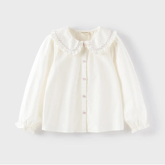 Dave Bella Solid Color Spring Fall Shirt for Gilrs Sweet Casual Cotton Blouse Childern Long Sleeve Button-Down Top DK3241515