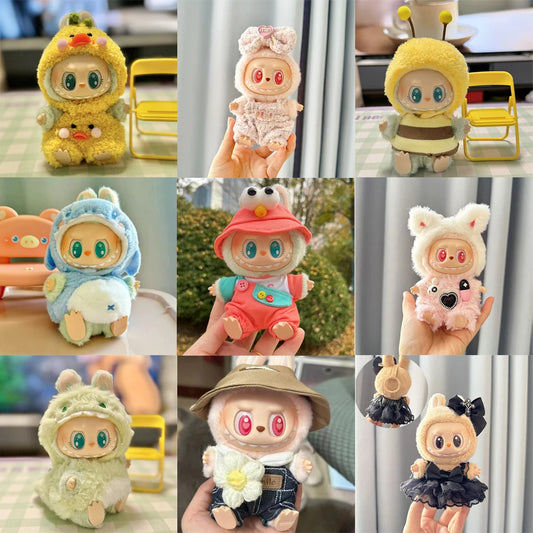 17cm Mini Plush Doll's Clothes Outfit Accessories for Korea Kpop Labubu Dolls Sit Party Overalls Clothing Gift (Only clothes)