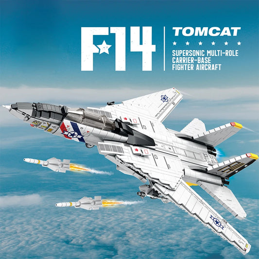 F14 Tomcot Fighter Building Blocks Set, Jet Fighter Aircraft Strategic Bomber Plane, Military Toy Gift for Fans, Kids, Adults