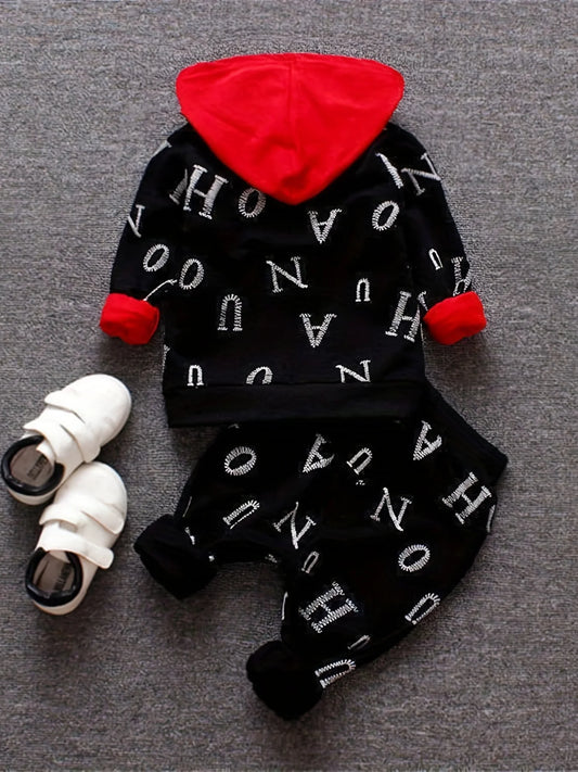 Spring and autumn boys' new fashion trend all over letter jacket Hooded Sweater boys' pants three piece set