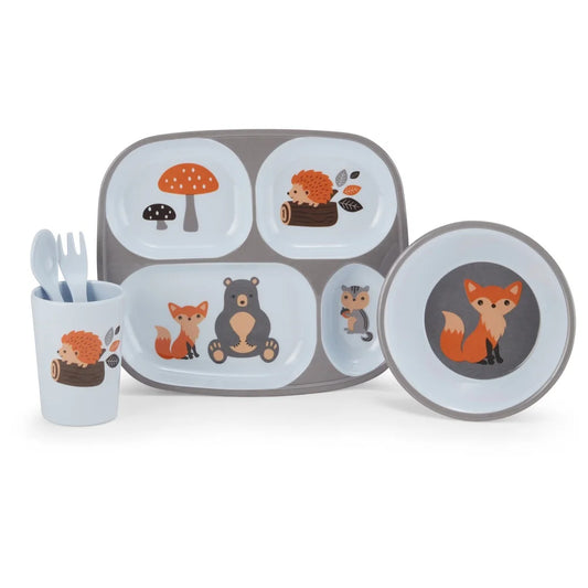 Kids 5-Piece Mealtime Set Woodland Characters Plate Bowl Cup Fork Spoon BPA Free Dishwasher Safe Perfect Gift Children
