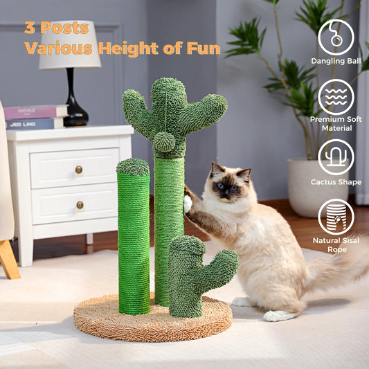 Cactus Cat Scratcher Cat Scratching Post Cactus Cat Scratcher Featuring with 3 Scratching Poles and Interactive Dangling Ball