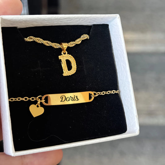 DUOYING Custom Name Bracelet Bear Charm A-Z Gold Initial Pendant Kids Set Stainless Steel Jewelry Rope Chain
