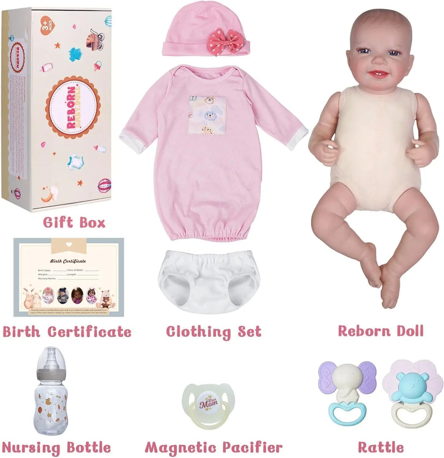 BABESIDE Lifelike Reborn Baby Dolls - 20 " Sweet Smile Realistic Newborn Doll with Feeding Kit Gift Box for Kids Age 3+