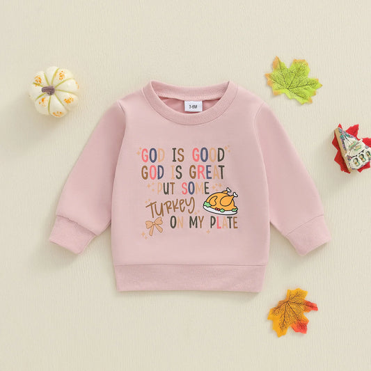 Lioraitiin Toddler Baby Girl Boy Sweatshirt Thanksgiving Letters Turkey Print Pullover Crewneck Long Sleeve Fall Tops