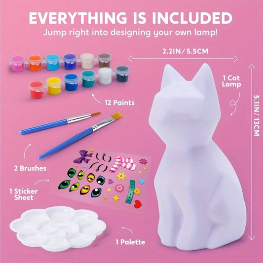 Kids DIY Night Light Paint Your Own Cat Lamp School Activities Art Supplies Toys for Girls Boys Aged 6+ Birthday Gifts