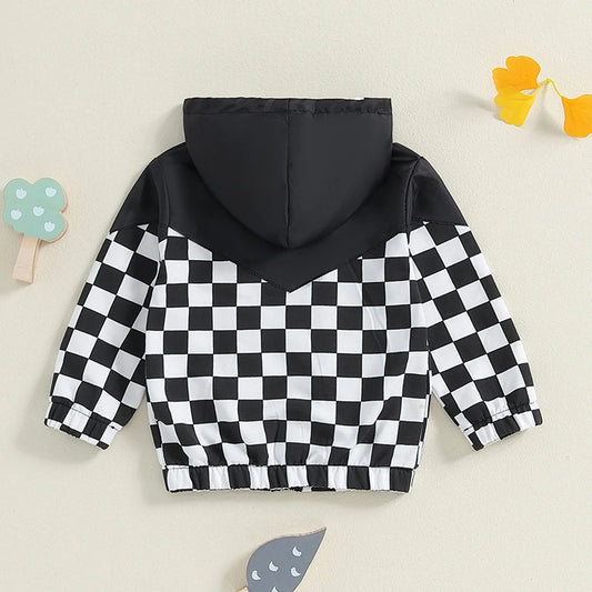 Toddler Girls Boys Hoodies Jacket Checkerboard Zip-Up Hooded Long Sleeve Coat Fall Winter Kids Clothes Outerwear