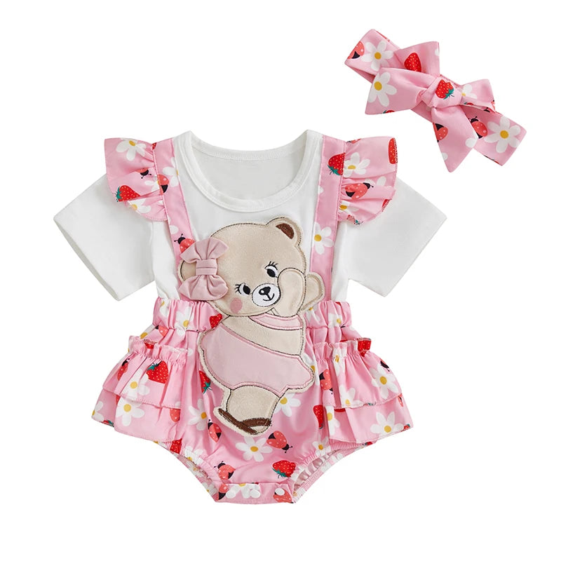 Adorable Baby Girl Floral Print Romper with Matching Headband Set for Summer Outings - Newborn Fashion Essentials
