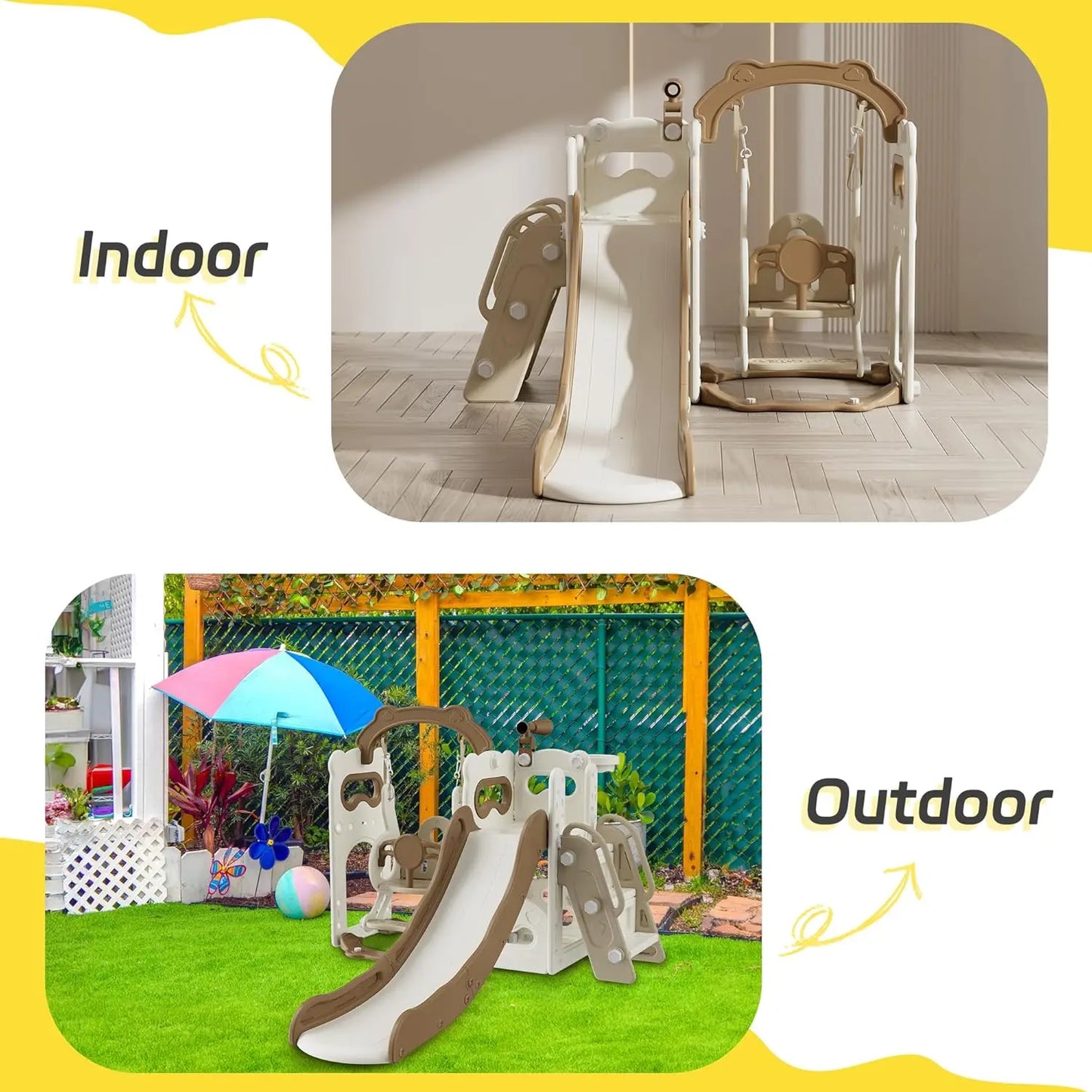 Toddler Slide and Swing Set for Toddlers Age 3-5 Baby Kids Slides with Basketball Hoop Telescope Outdoor Indoor Slide Stair Play