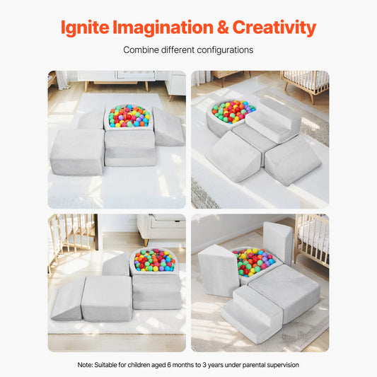 SucceBuy 5PCS Baby Foam Climbing Blocks Toys with Ball Pit Kids Indoor Climb and Crawl Activity Playset for Toddlers Crawling