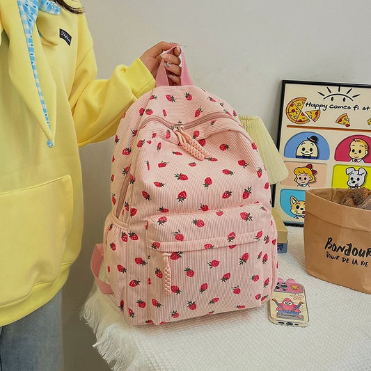 Three-Piece Corduroy Kawaii Backpack Set With Lunch Bag & Pencil Case Laptop Backpack Large Capacity Kid School Outdoor Backpack