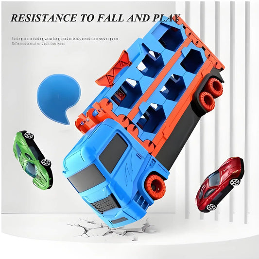 Large Car Transporter Truck Folding Track Racing Vehicle Kids Competitive Games Storage Alloy Car Boy Toy Children Birthday Gift