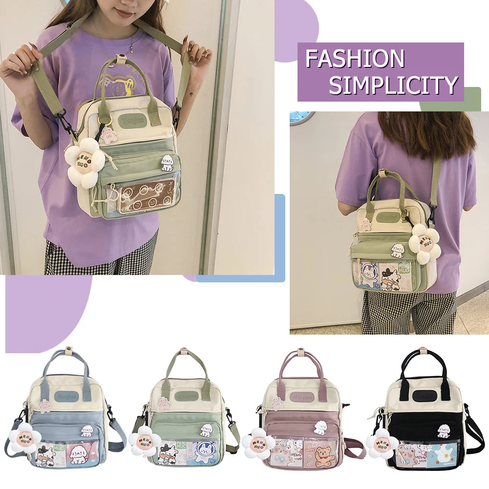 Kawaii Backpack For Women Girls W/ Cute Pins Preppy Style Hit Color Backpack Leisure School Bag Large Knapsacks Fashion Handbag