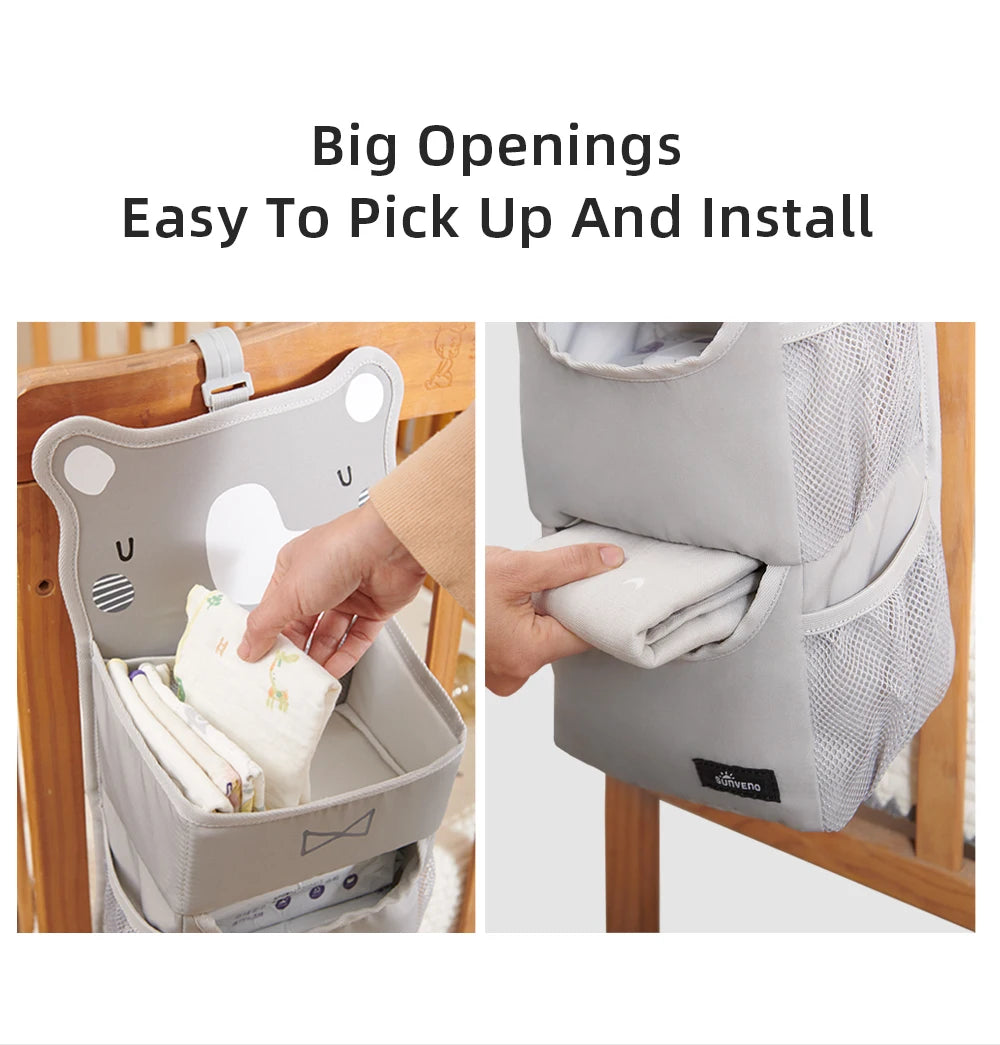 Sunveno Cartoon Baby Crib Hanging Storage Bag, Multi-functional Organizer for Baby Supplies Baby Room Decor