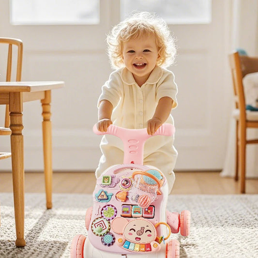 3-in-1 Baby Walker and Activity Center, Suitable for Girls, Early Learning Push Toy with Musical Panel, for Infants