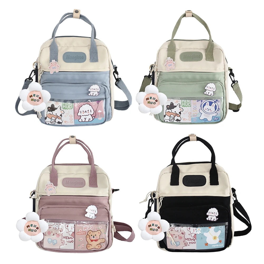Kawaii Backpack For Women Girls W/ Cute Pins Preppy Style Hit Color Backpack Leisure School Bag Large Knapsacks Fashion Handbag