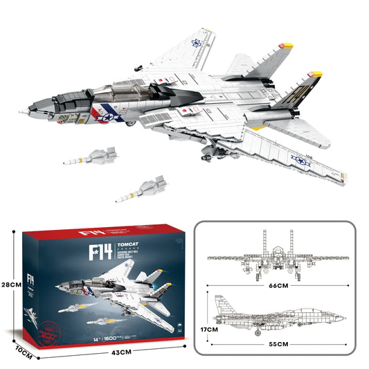 F14 Tomcot Fighter Building Blocks Set, Jet Fighter Aircraft Strategic Bomber Plane, Military Toy Gift for Fans, Kids, Adults