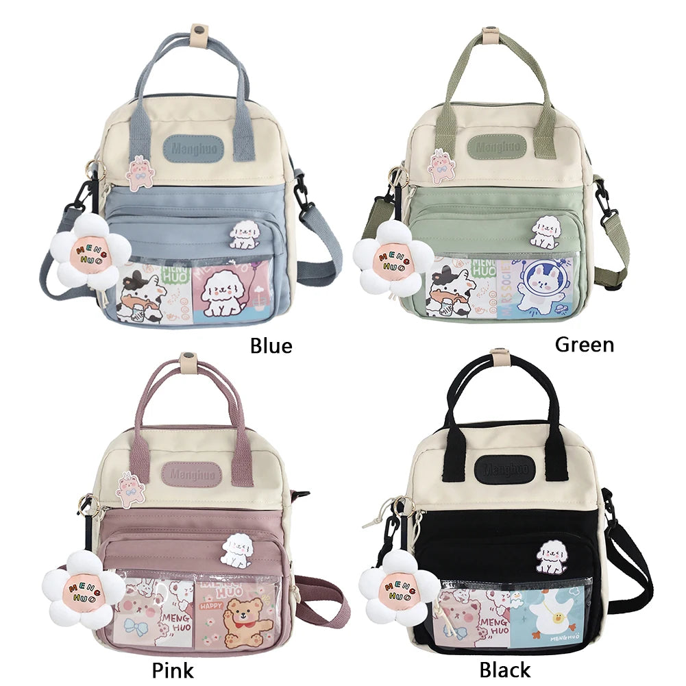 Kawaii Backpack For Women Girls W/ Cute Pins Preppy Style Hit Color Backpack Leisure School Bag Large Knapsacks Fashion Handbag