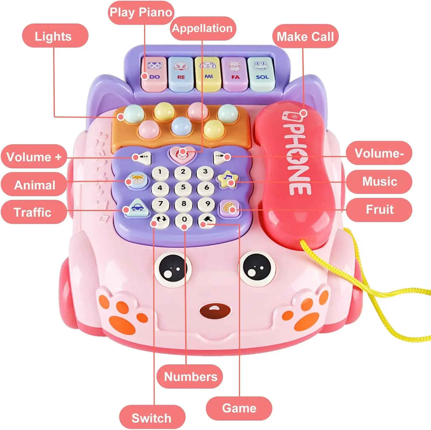 Baby Phone Toy, Baby Toy Phone Cartoon Baby Piano Music Light Toy Children Pretend Phone, Kids Cell Phone Interactive Toy Gift