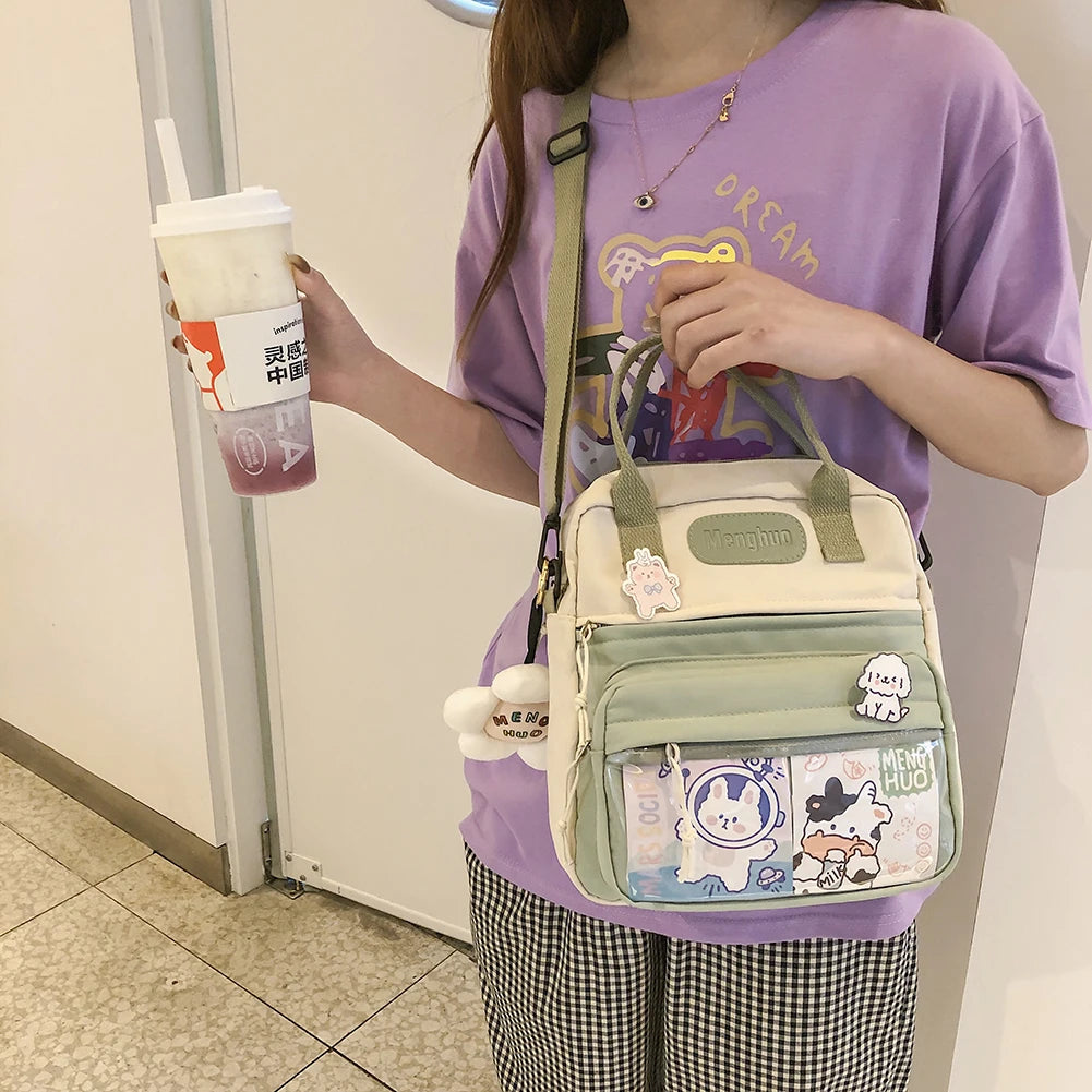 Kawaii Backpack For Women Girls W/ Cute Pins Preppy Style Hit Color Backpack Leisure School Bag Large Knapsacks Fashion Handbag