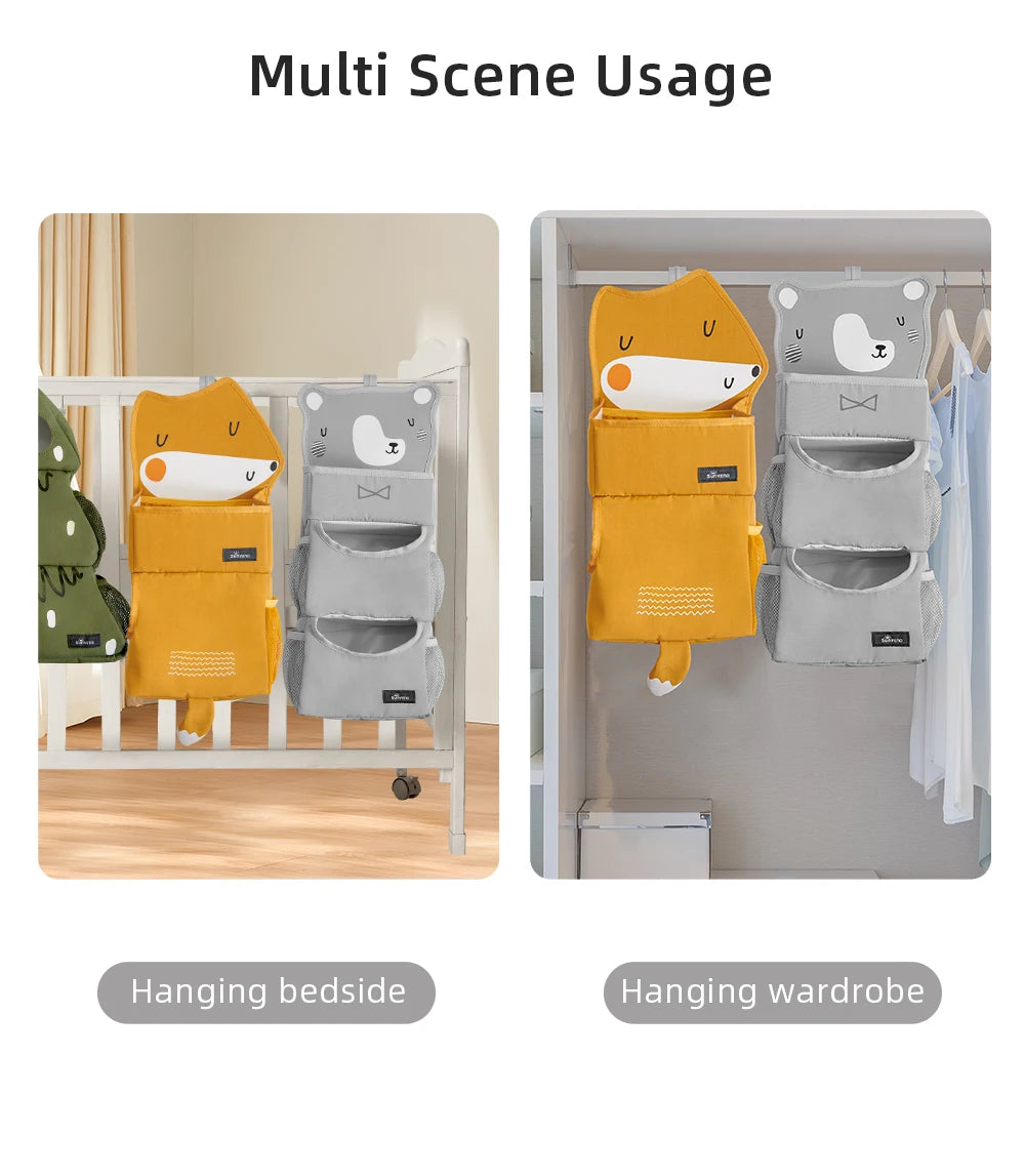 Sunveno Cartoon Baby Crib Hanging Storage Bag, Multi-functional Organizer for Baby Supplies Baby Room Decor