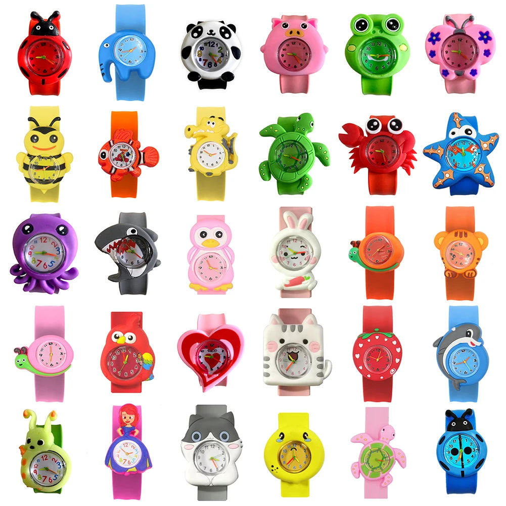 30 Cartoon Styles Children Watches Colorful Bend Slap Strap Kids Watch Girl Boy Christmas Party Gift Clock Random Style Send