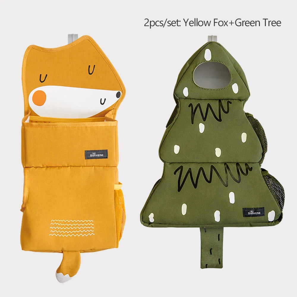 Sunveno Cartoon Baby Crib Hanging Storage Bag, Multi-functional Organizer for Baby Supplies Baby Room Decor