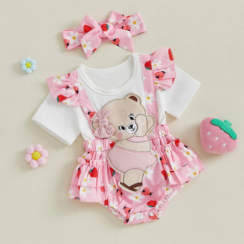 Adorable Baby Girl Floral Print Romper with Matching Headband Set for Summer Outings - Newborn Fashion Essentials