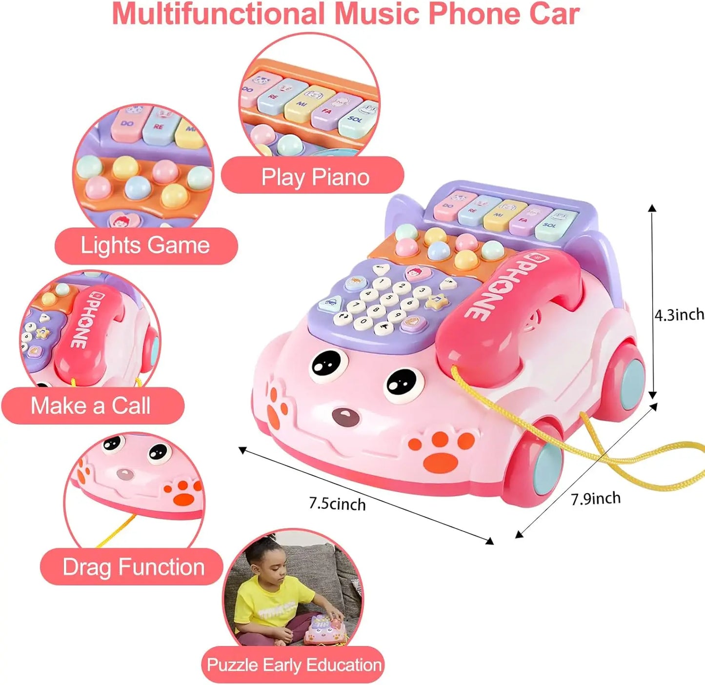 Baby Phone Toy, Baby Toy Phone Cartoon Baby Piano Music Light Toy Children Pretend Phone, Kids Cell Phone Interactive Toy Gift