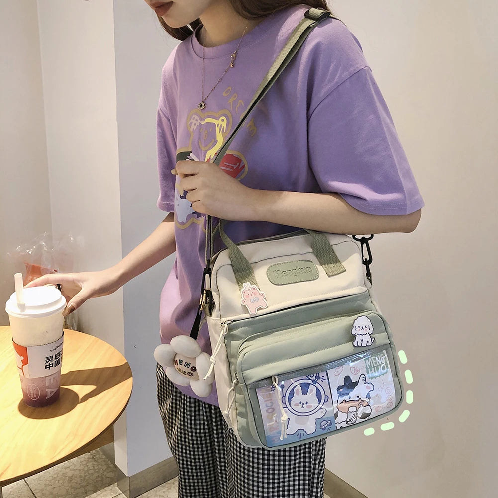 Kawaii Backpack For Women Girls W/ Cute Pins Preppy Style Hit Color Backpack Leisure School Bag Large Knapsacks Fashion Handbag