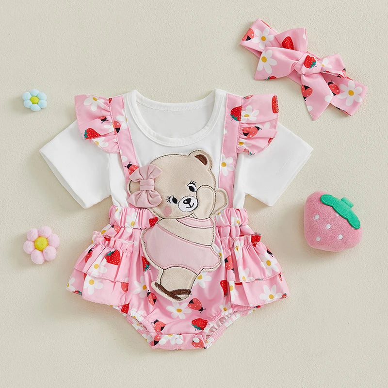 Adorable Baby Girl Floral Print Romper with Matching Headband Set for Summer Outings - Newborn Fashion Essentials
