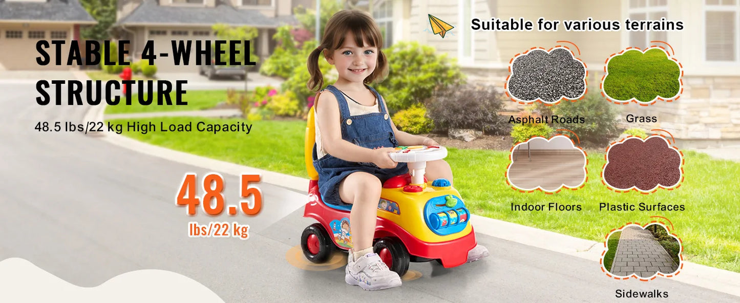 Toddler Ride On Push Car Sit to Stand Kids Ride On Toy Car with Music Steering Wheel Seat Storage for Toddlers
