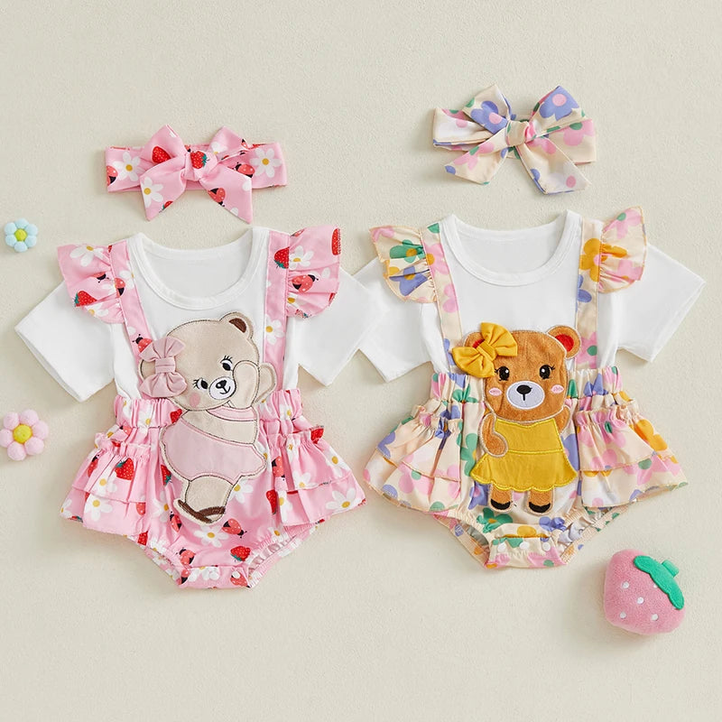 Adorable Baby Girl Floral Print Romper with Matching Headband Set for Summer Outings - Newborn Fashion Essentials