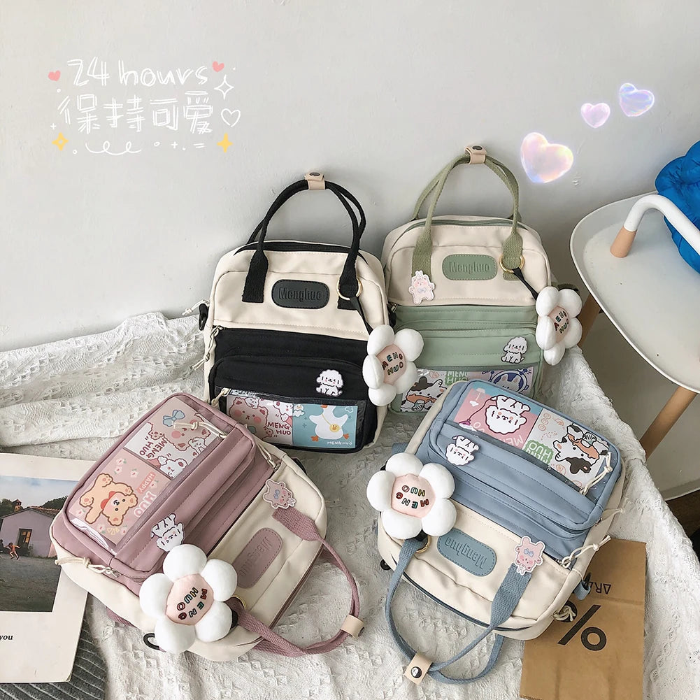 Kawaii Backpack For Women Girls W/ Cute Pins Preppy Style Hit Color Backpack Leisure School Bag Large Knapsacks Fashion Handbag