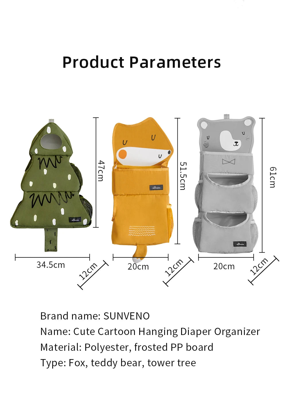 Sunveno Cartoon Baby Crib Hanging Storage Bag, Multi-functional Organizer for Baby Supplies Baby Room Decor