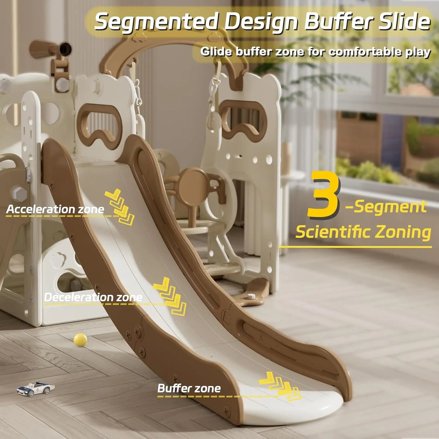 Toddler Slide and Swing Set for Toddlers Age 3-5 Baby Kids Slides with Basketball Hoop Telescope Outdoor Indoor Slide Stair Play