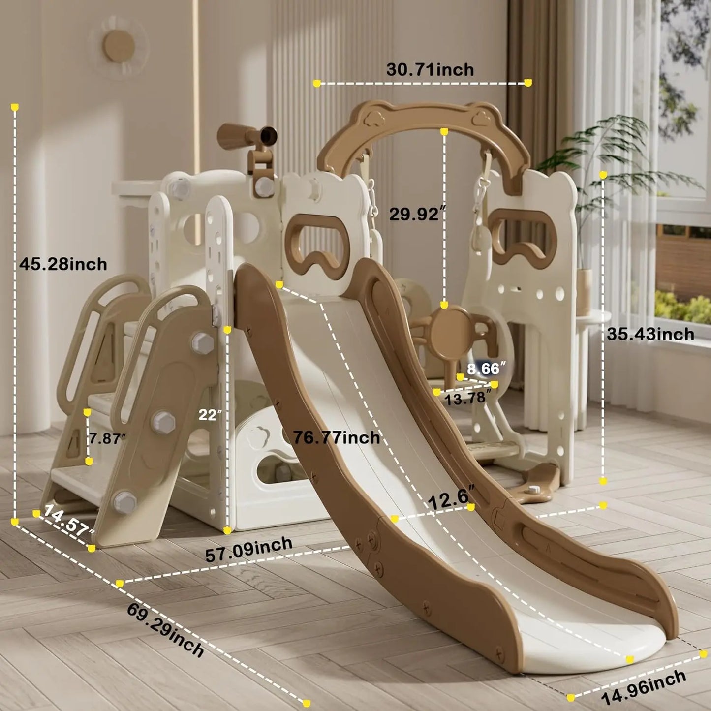 Toddler Slide and Swing Set for Toddlers Age 3-5 Baby Kids Slides with Basketball Hoop Telescope Outdoor Indoor Slide Stair Play