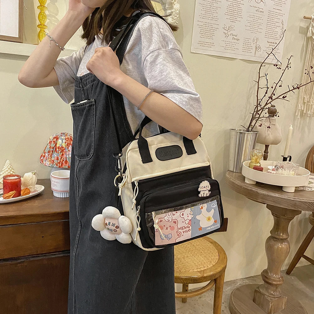 Kawaii Backpack For Women Girls W/ Cute Pins Preppy Style Hit Color Backpack Leisure School Bag Large Knapsacks Fashion Handbag
