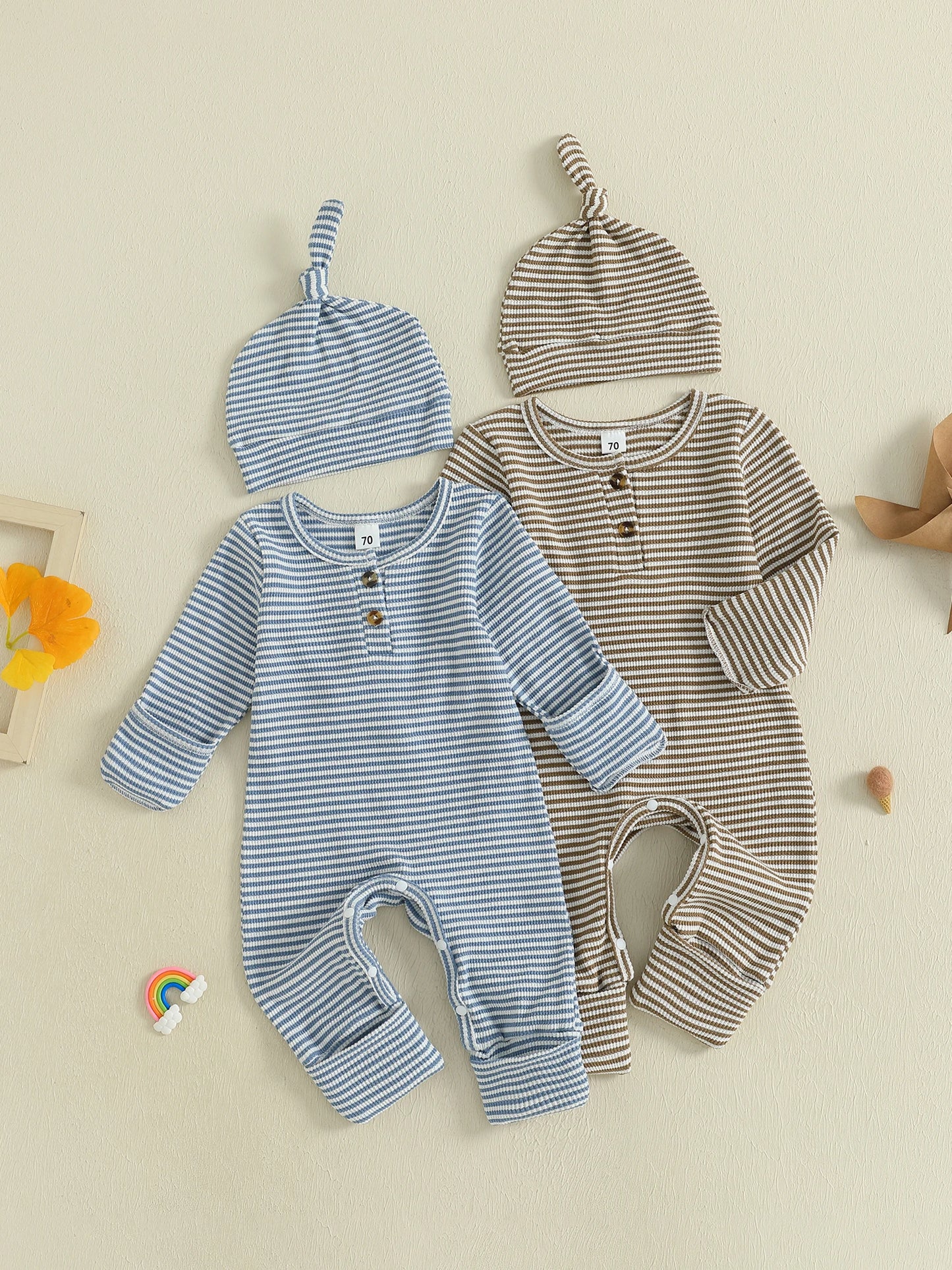 Newborn Baby Winter Outfit Set Knitted Sweater Hoodie Long Sleeve Romper Pants Hat 4 Pcs Warm Clothing Set for Boys Girls