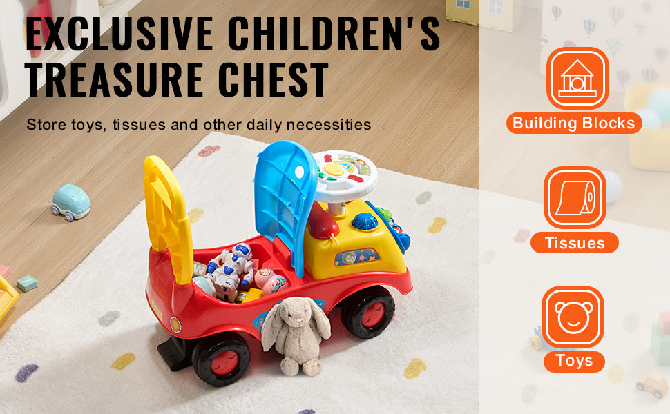 Toddler Ride On Push Car Sit to Stand Kids Ride On Toy Car with Music Steering Wheel Seat Storage for Toddlers